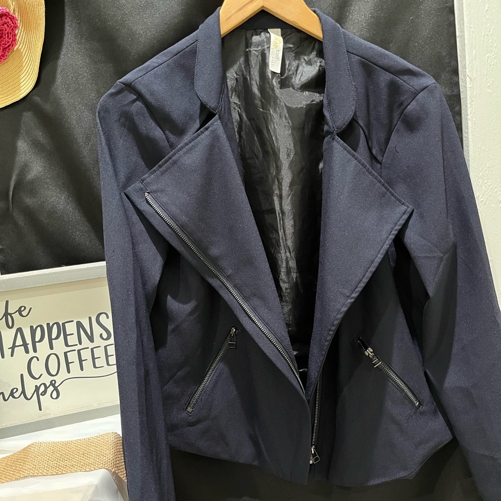 Navy Blue/ Black Zipper Blazer